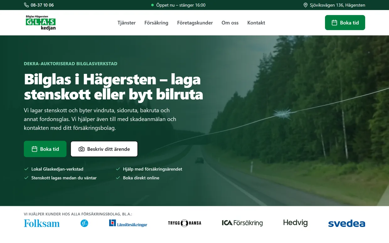 Sajten för Glaskedjan Hägersten, byggd av Synlighetsverket